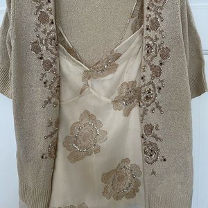 Ann Taylor short sleeve sweater and silk top together as a pair. size MP.